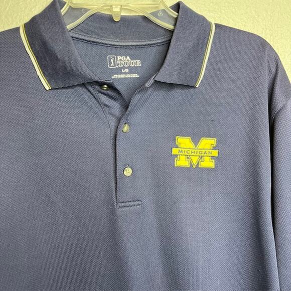 PGA Tour Size Large Michigan Wolverines Blue Polo Shirt - Picture 2 of 7